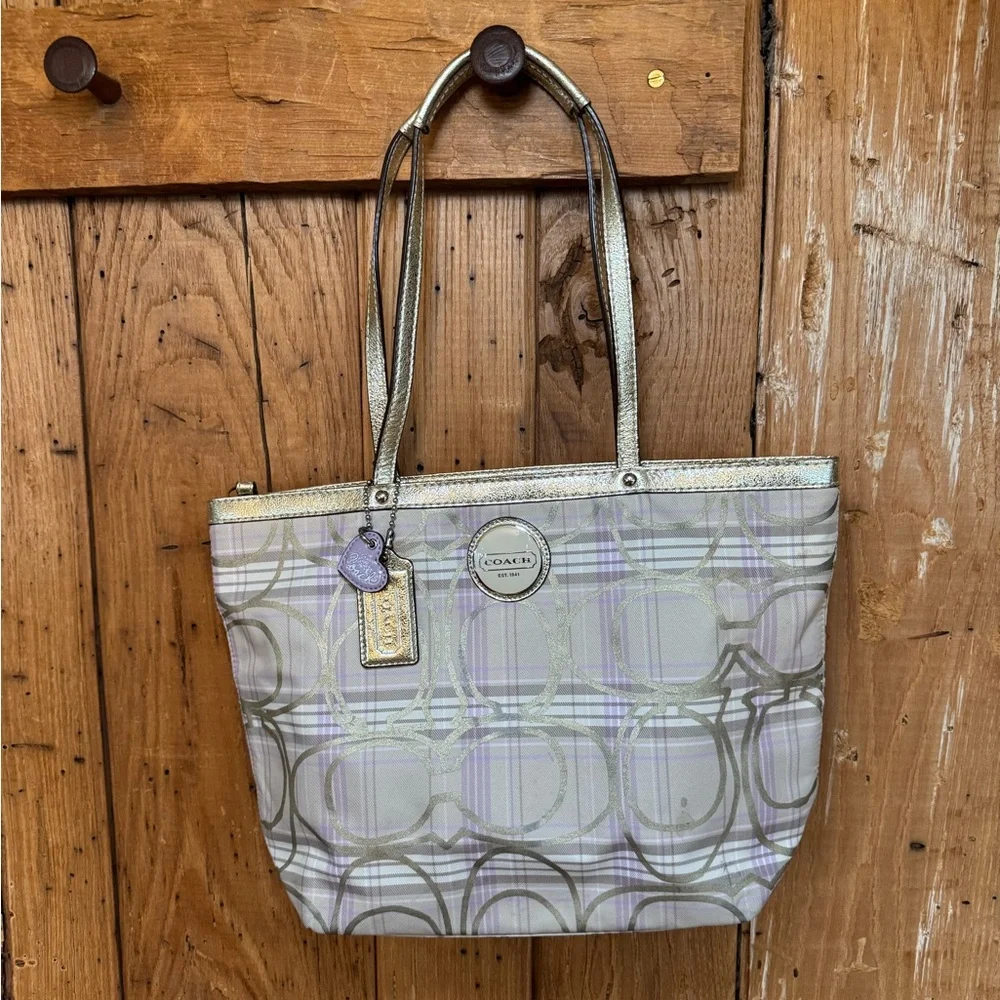 Coach F17474 Signature Multicolor Tartan Tote Shoulder Bag - Picture 1 of 14